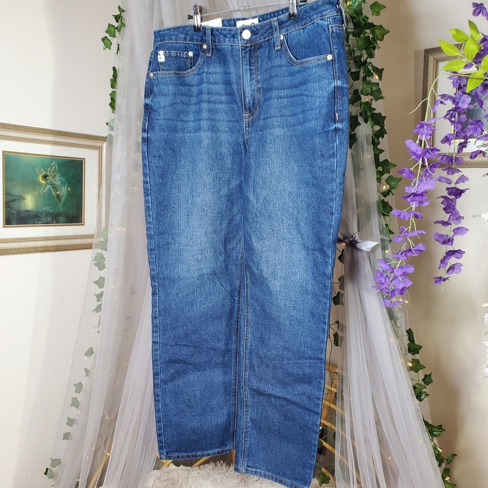 Seven 7 90s Straight Jeans Blue Denim Size 12 High Rise Mid Wash Fitted Hips